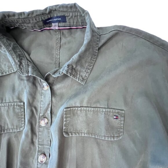 Tommy Hilfiger Utility Dress 10 Army Green Short Sleeve Drawstring Waist TENCEL - Picture 9 of 16